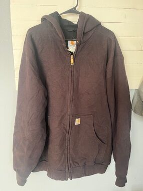 Vintage Carhartt Dark Brown Hooded Zip-Up Work Jacket